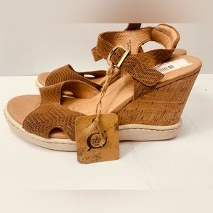 Born Coltyn Brown Leather Cork Wedge Sandals Size 8M